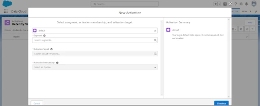 Select Segment Activation Membership and Activate Target