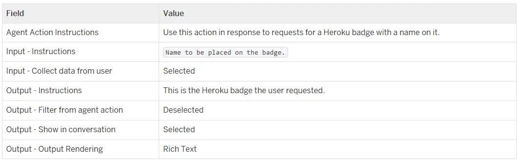 Configure the action with the fields and values