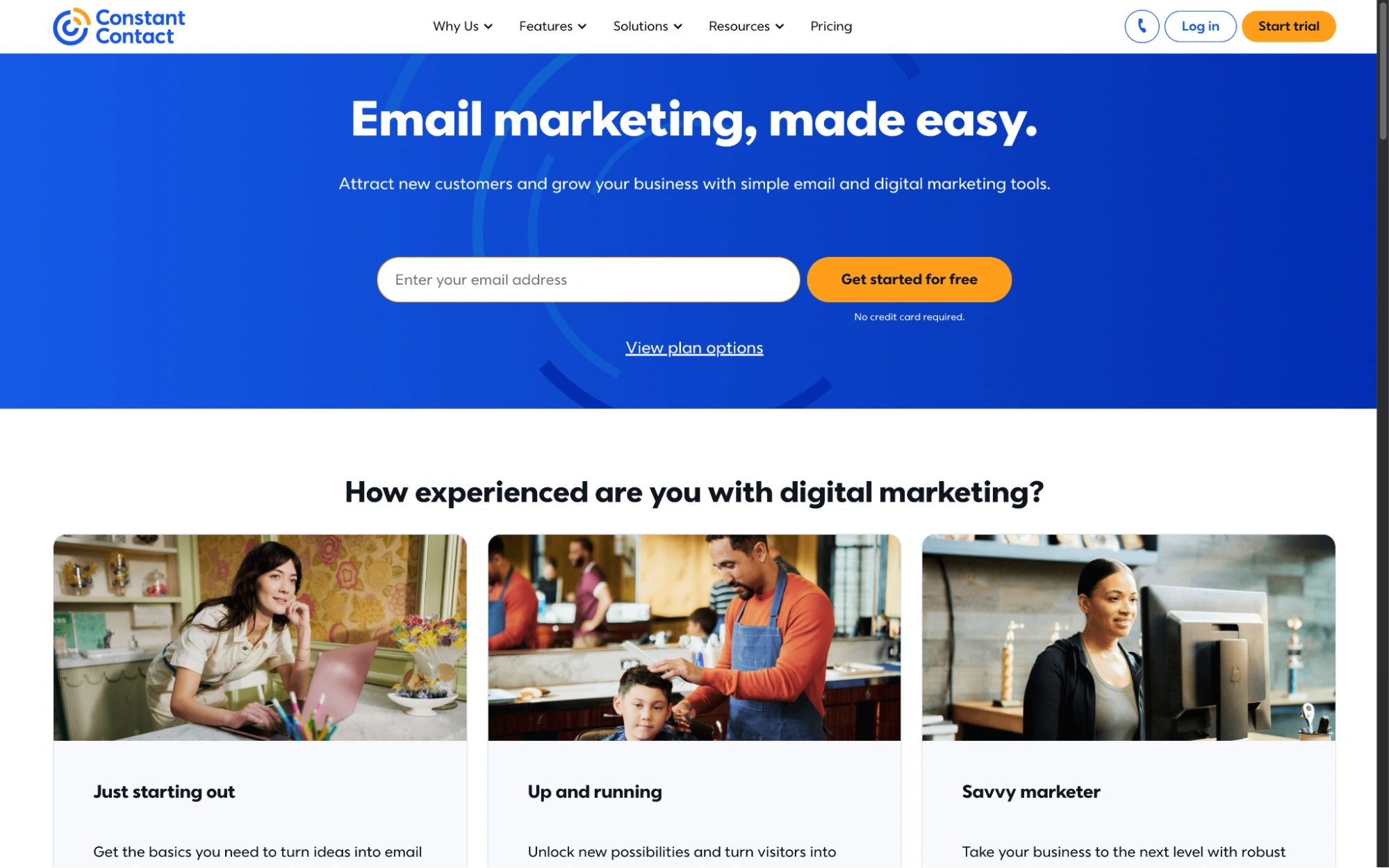 Constant Contact login and trial signup screen