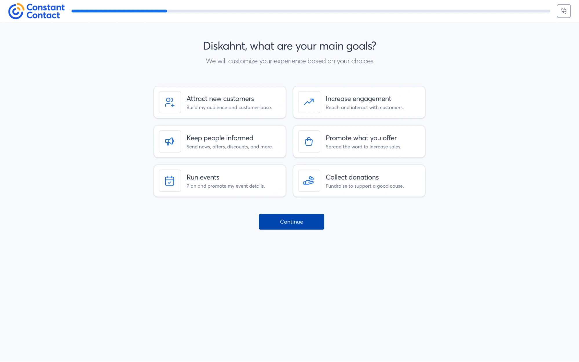 Select your goals and continue