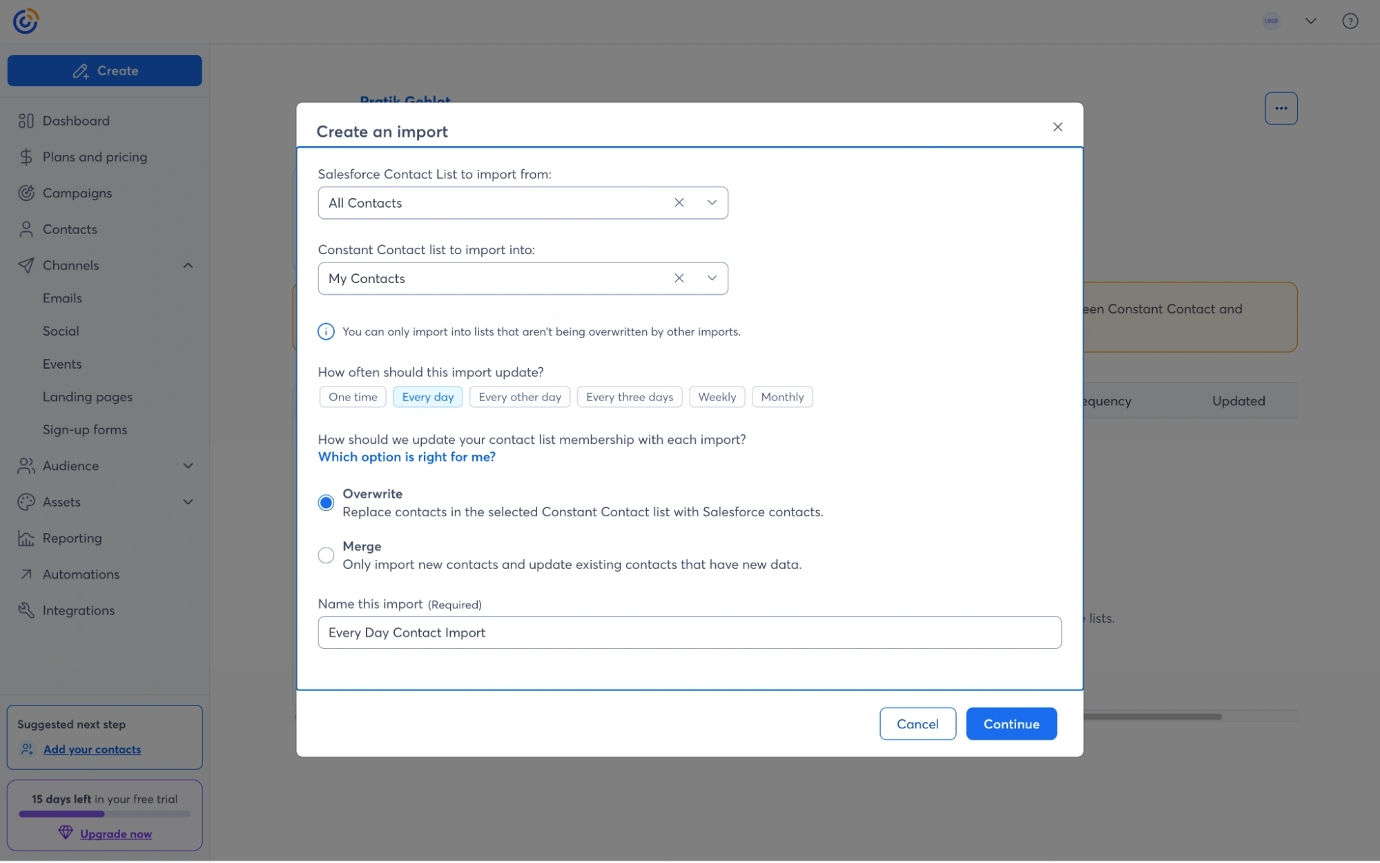 Configure sync frequency and data update preferences