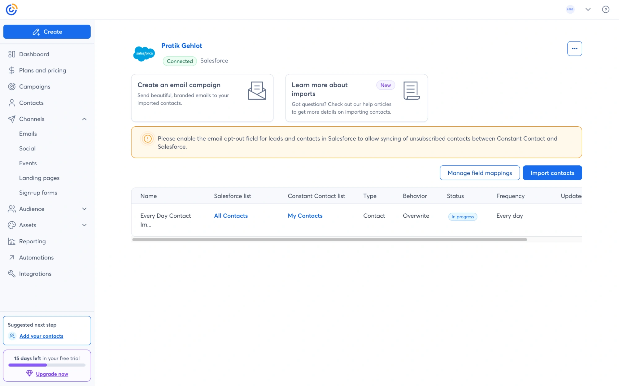 Sync status showing in progress