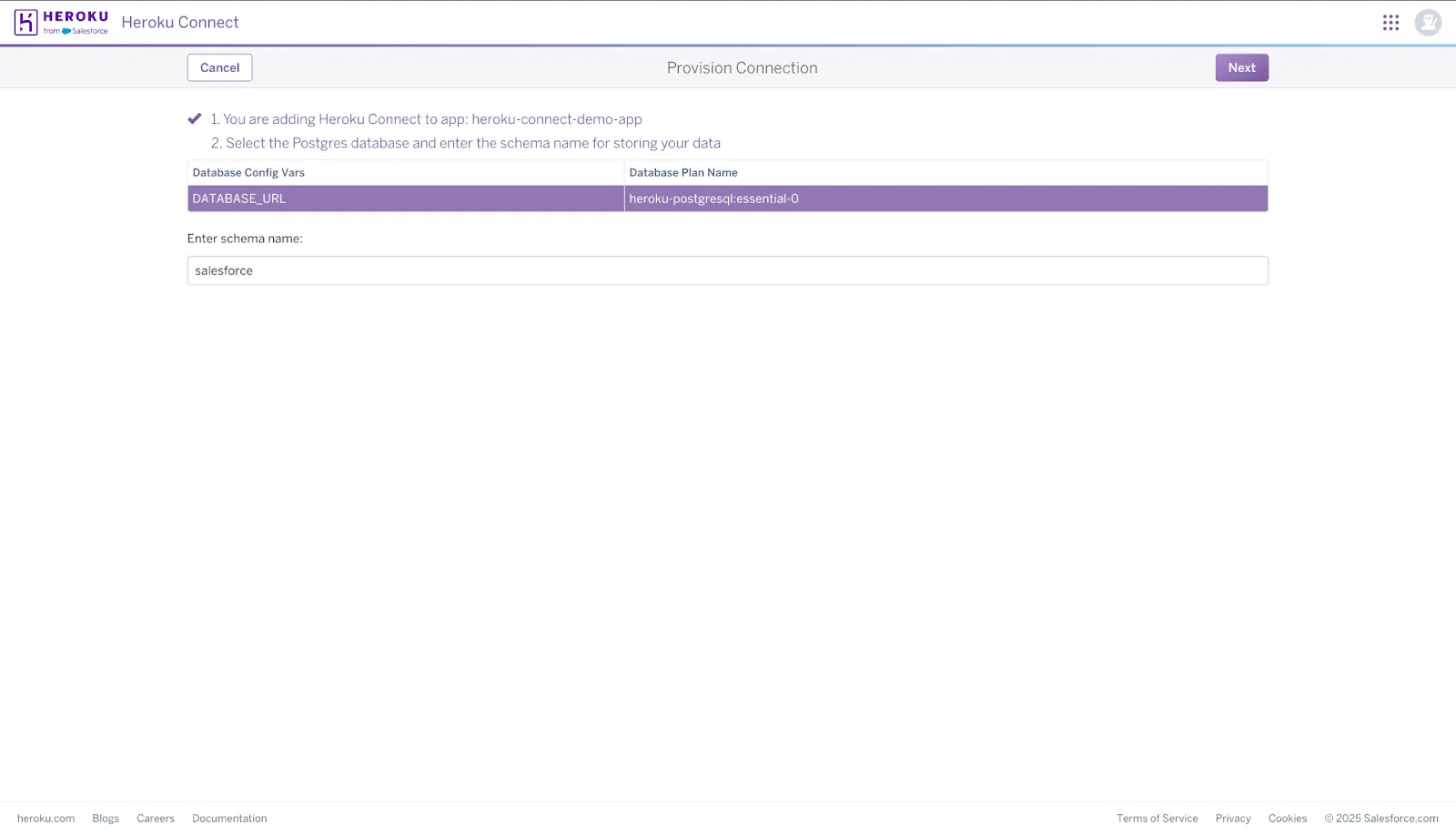 Click Next to set up the database