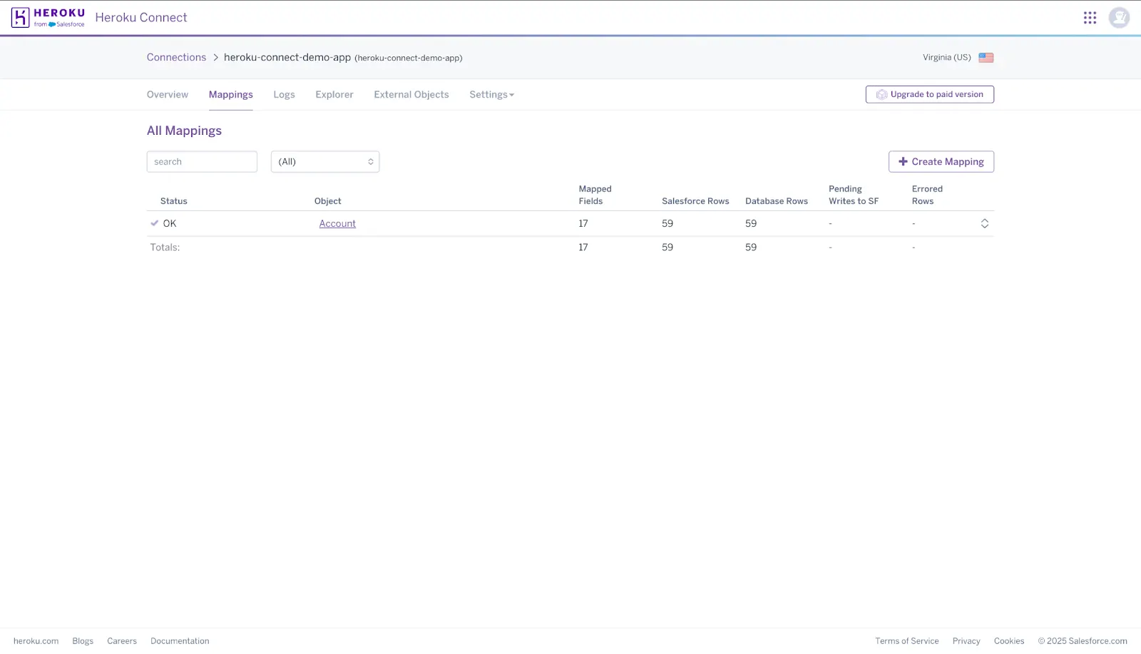 he Status column indicates a mapping’s sync state