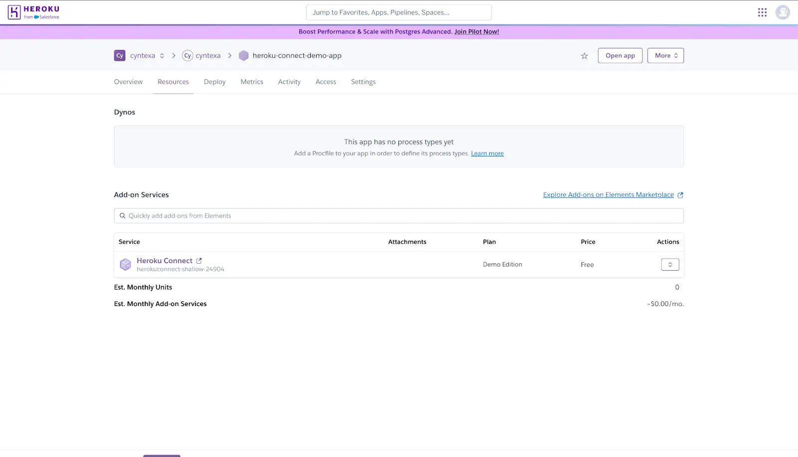 Heroku Connect appears in the Add-ons section