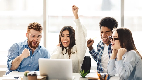 Team working on laptop